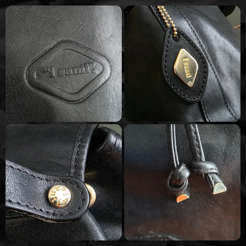 i Santi Made in Italy Black Leather Convertible Backpack Drawstring Bag